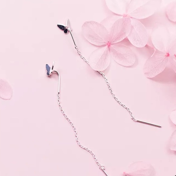 “Flutter On” Butterfly Unique Threader Earrings - Picture 3 of 9